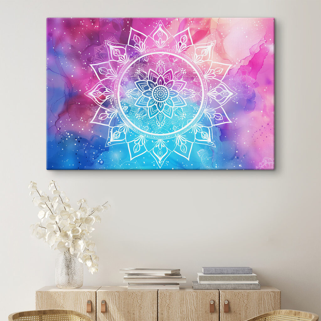 A white mandala on a colorful background A white mandala on a colorful background