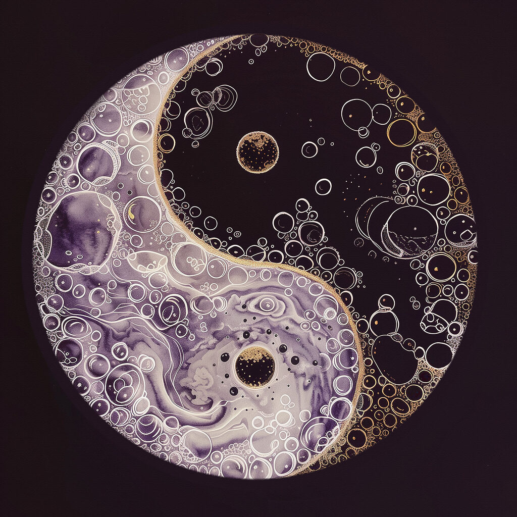 A yin yang symbol with bubbles