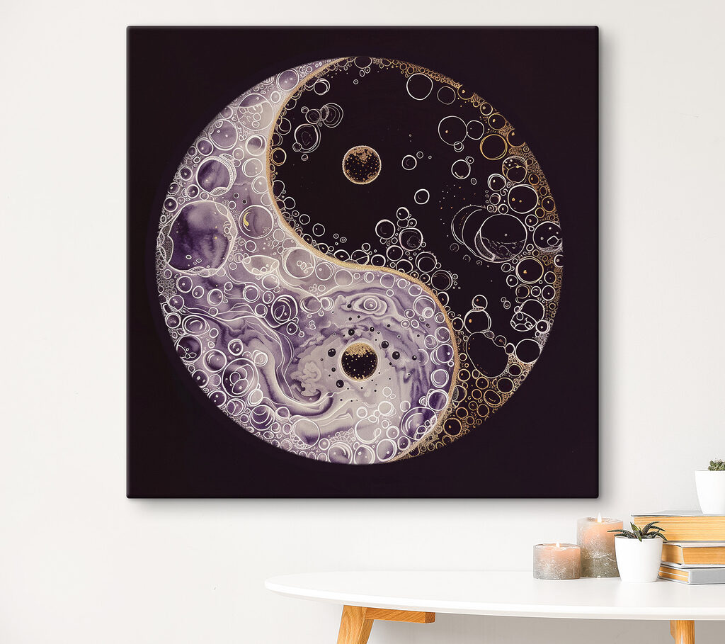 A yin yang symbol with bubbles