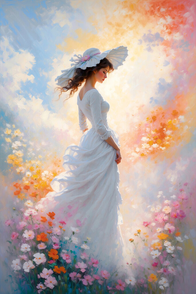 A woman in a white dress and hat A woman in a white dress and hat