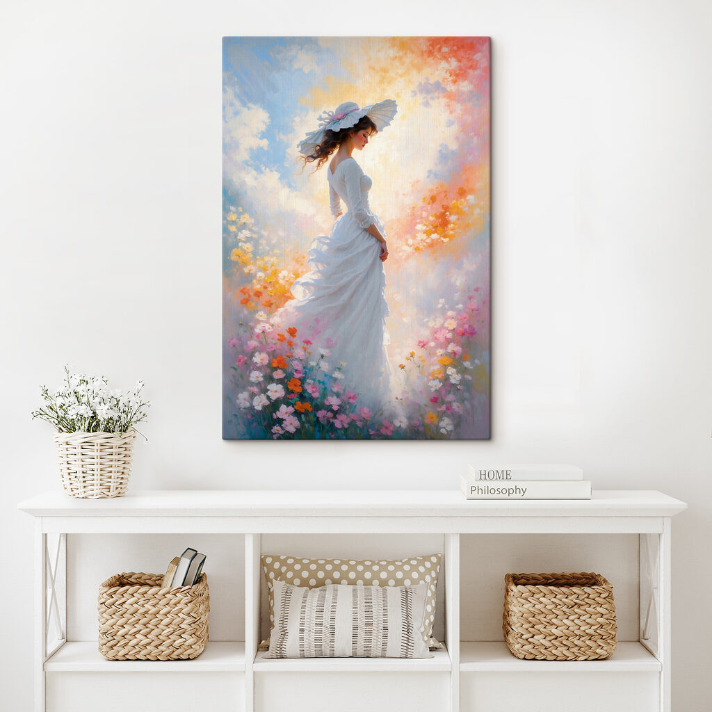 A woman in a white dress and hat A woman in a white dress and hat