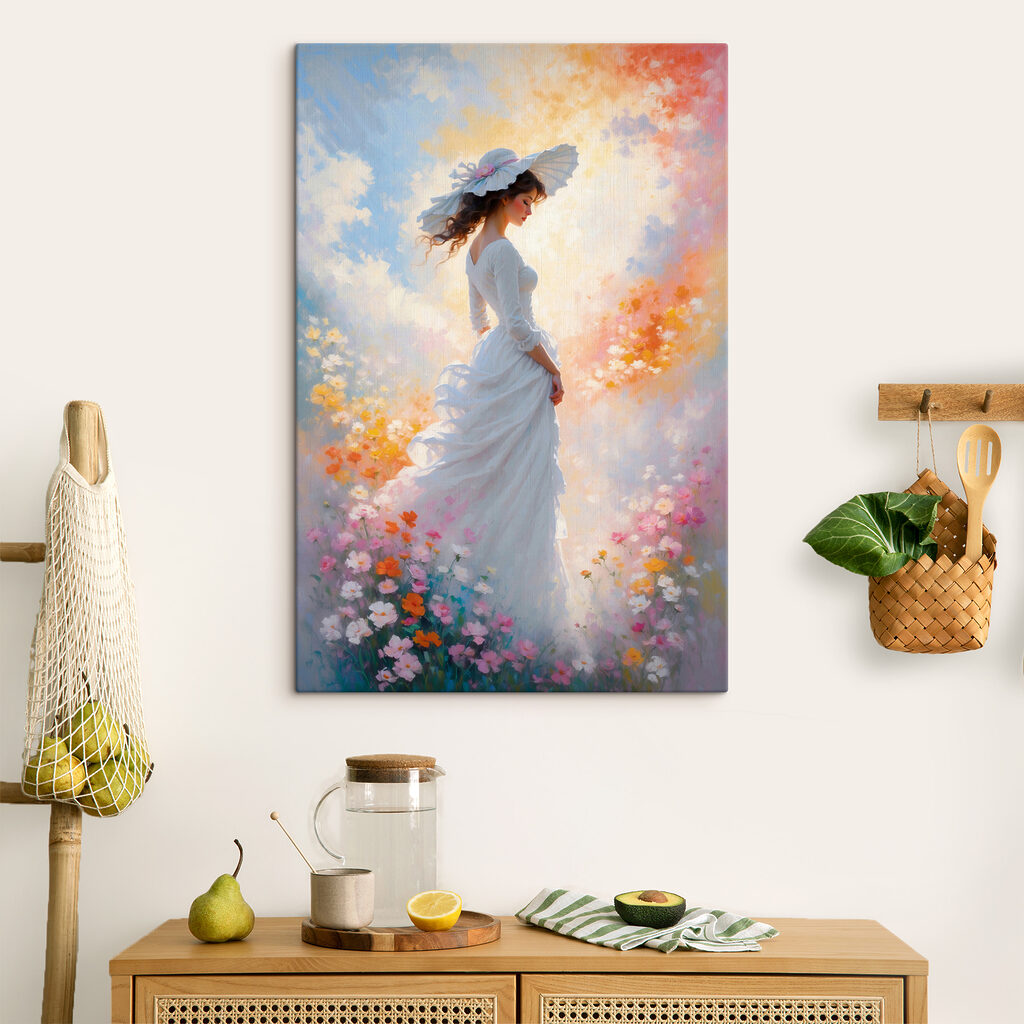 A woman in a white dress and hat A woman in a white dress and hat