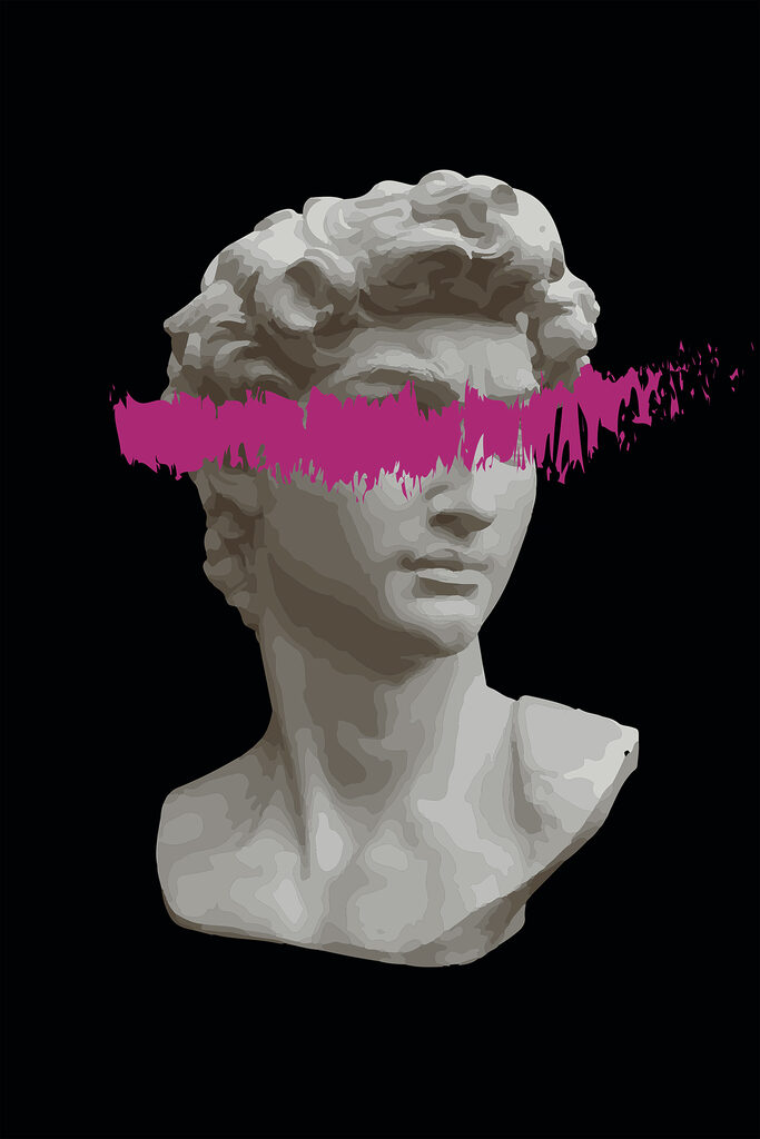 A statue of a man with a pink line A statue of a man with a pink line