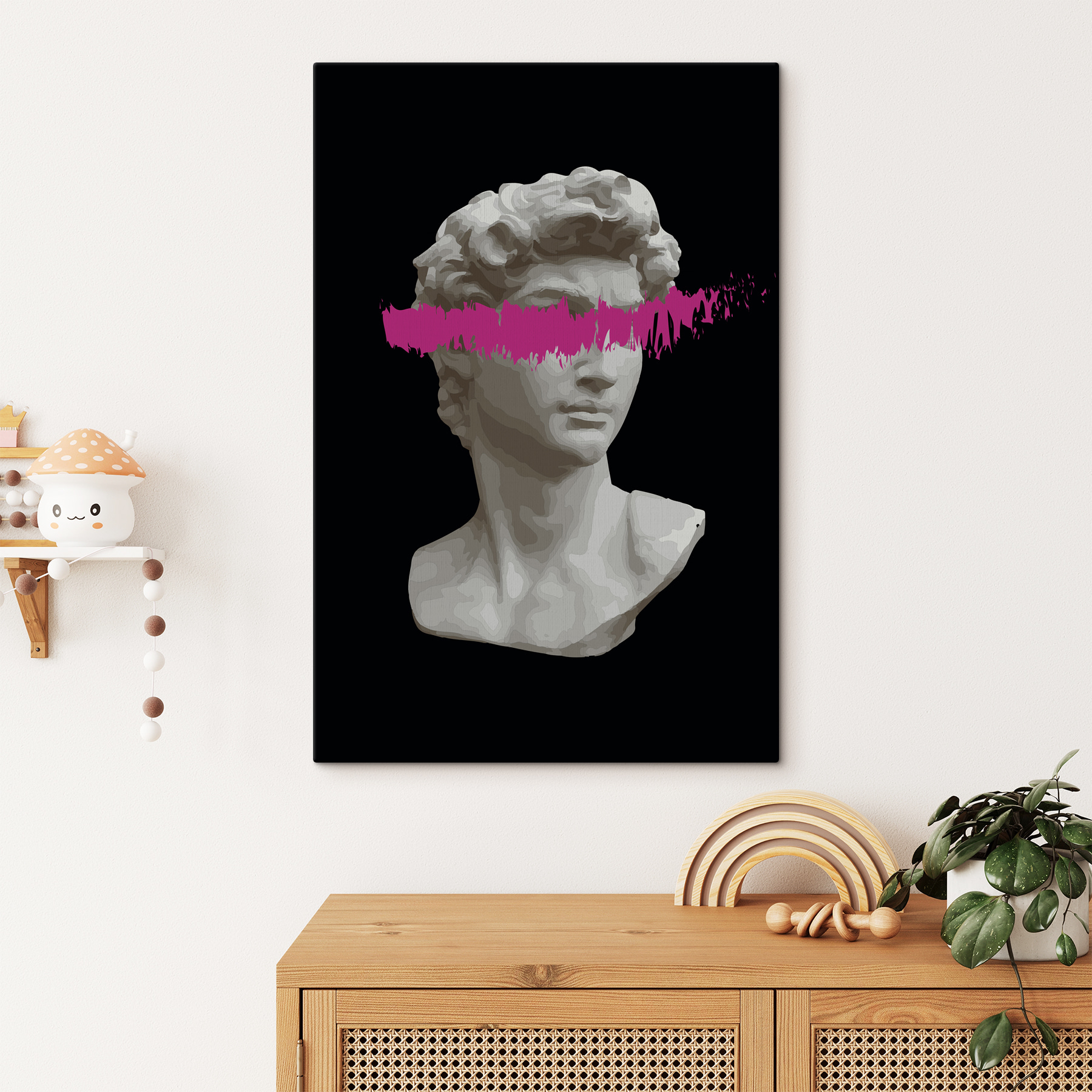 A statue of a man with a pink line A statue of a man with a pink line