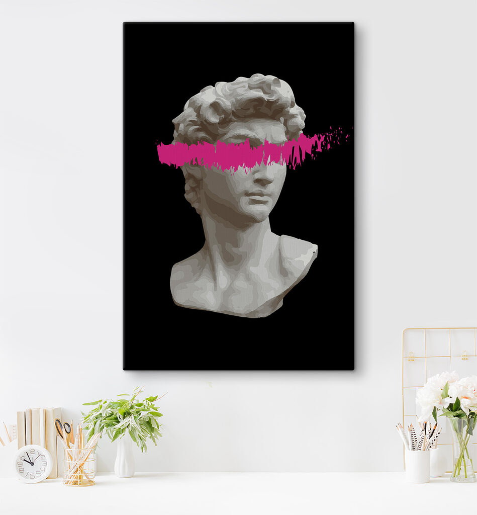 A statue of a man with a pink line A statue of a man with a pink line