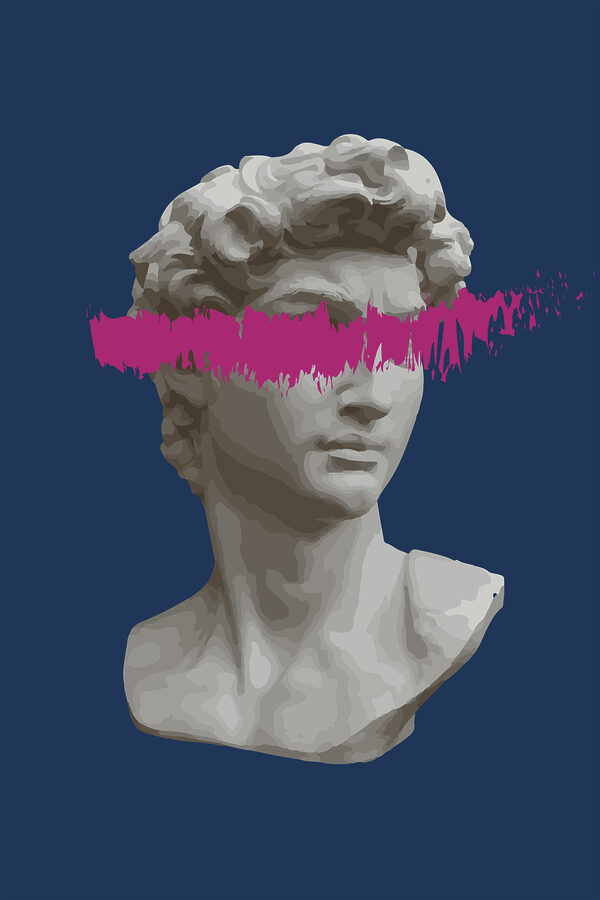 A statue of a man with a pink line A statue of a man with a pink line