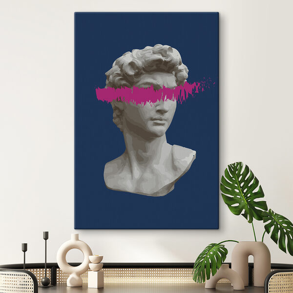 A statue of a man with a pink line A statue of a man with a pink line