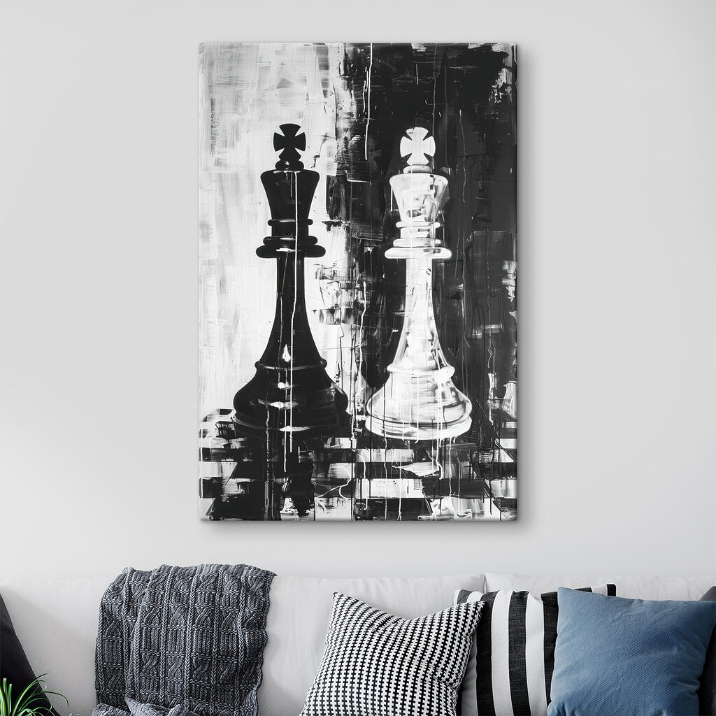 A black and white painting of a chess piece A black and white painting of a chess piece