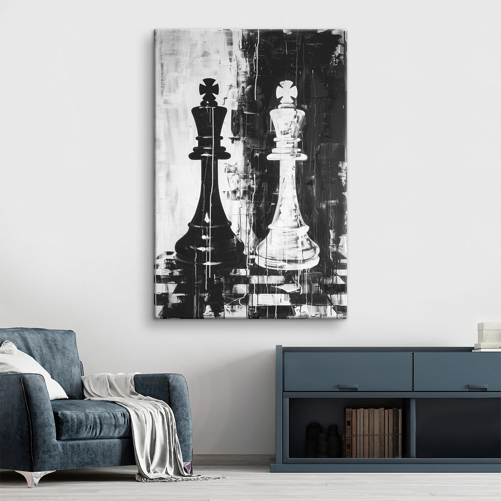 A black and white painting of a chess piece A black and white painting of a chess piece