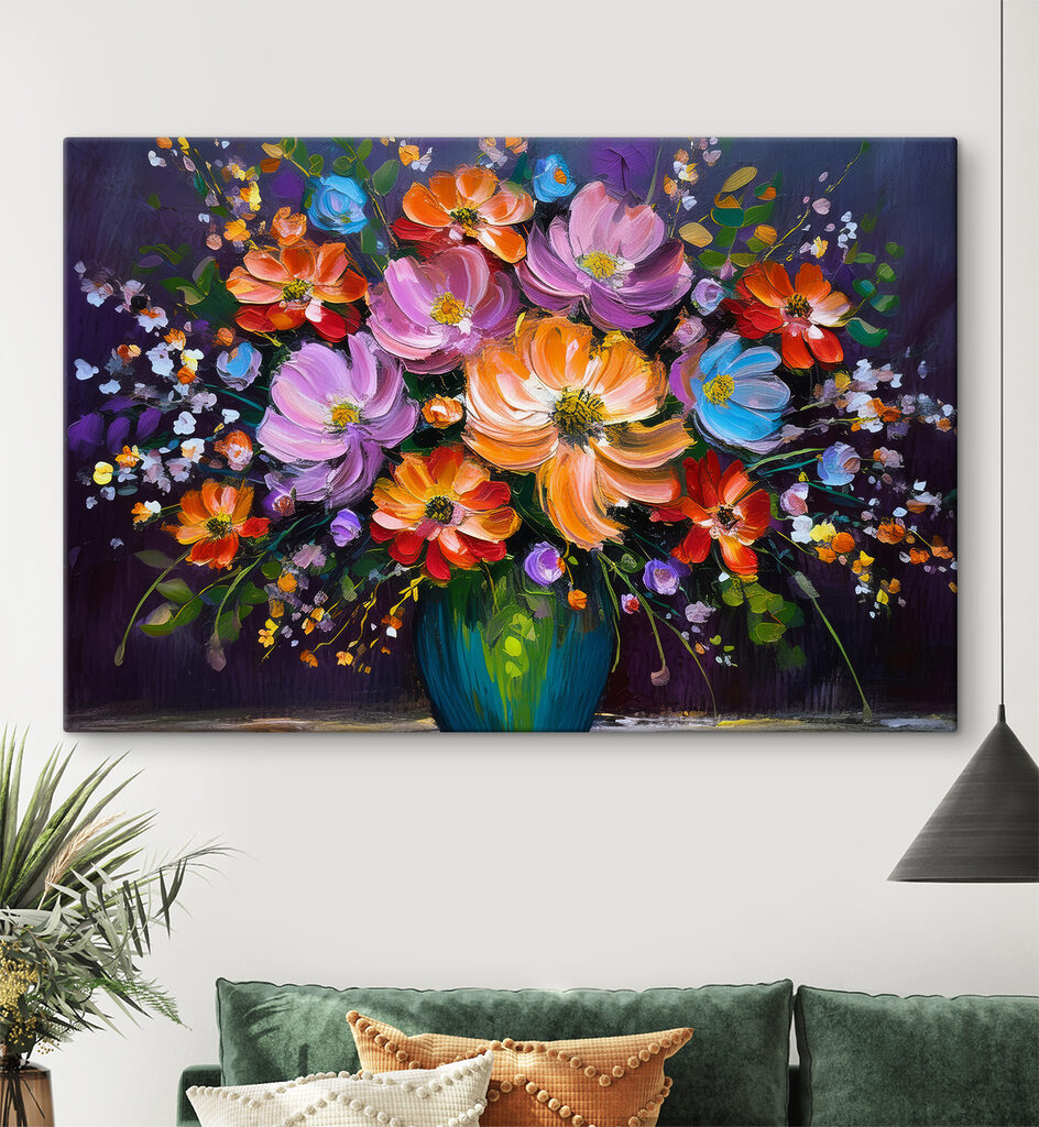 A painting of flowers in a vase