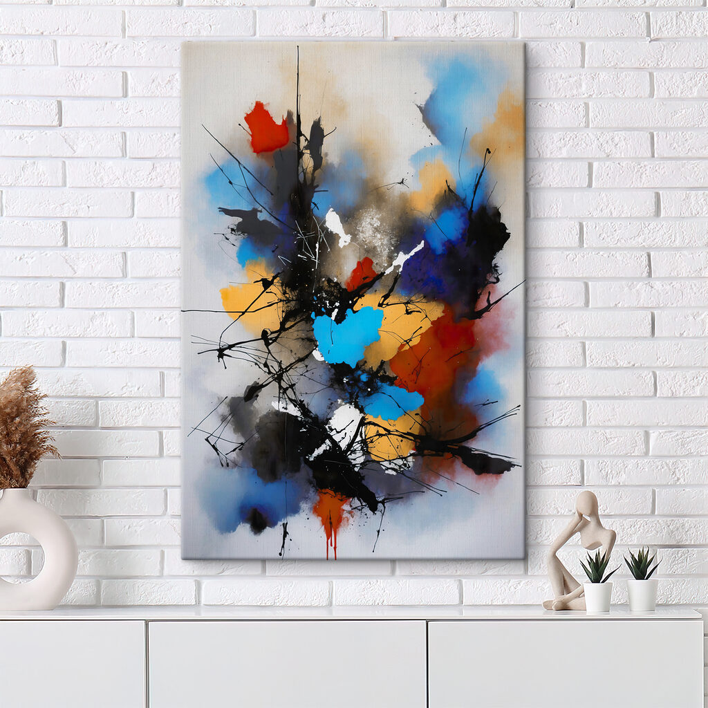 A painting of colorful paint splatters