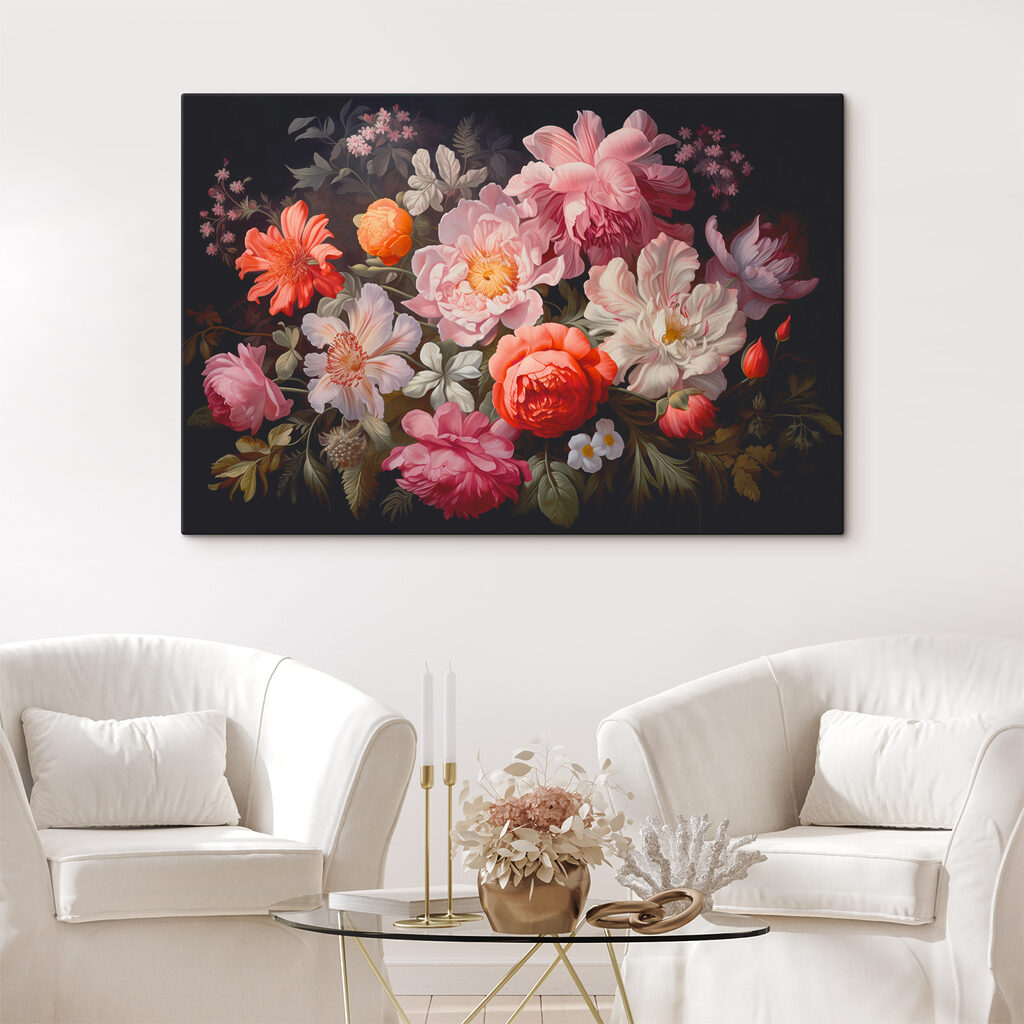 A painting of flowers on a black background A painting of flowers on a black background