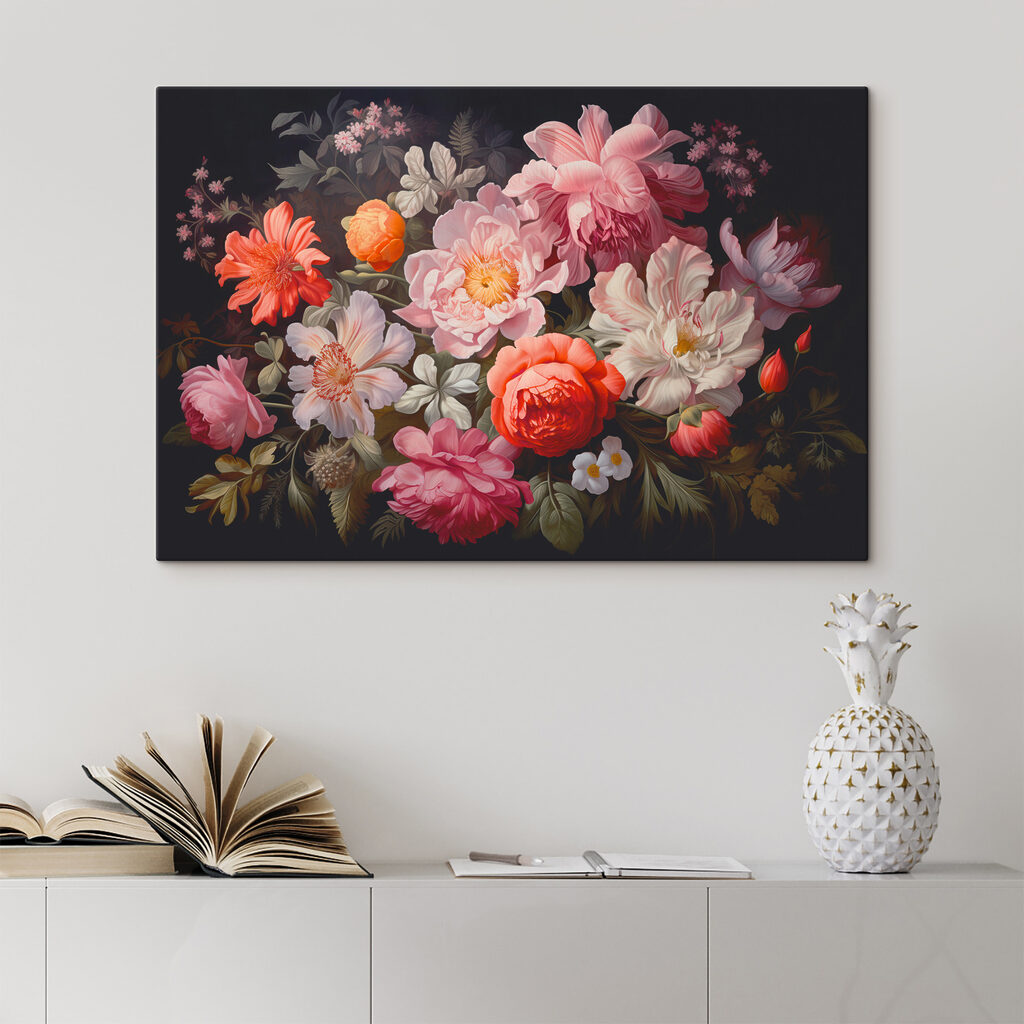 A painting of flowers on a black background A painting of flowers on a black background