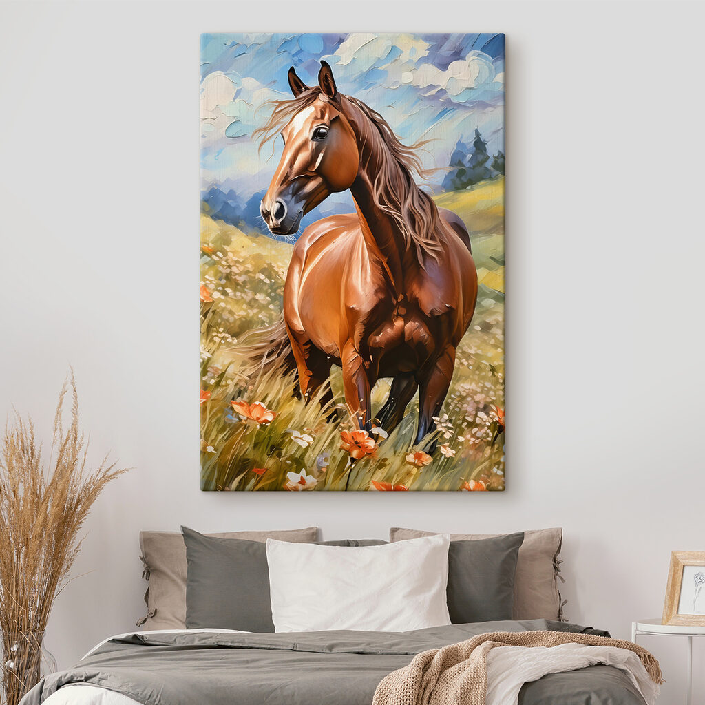 A horse in a field of flowers