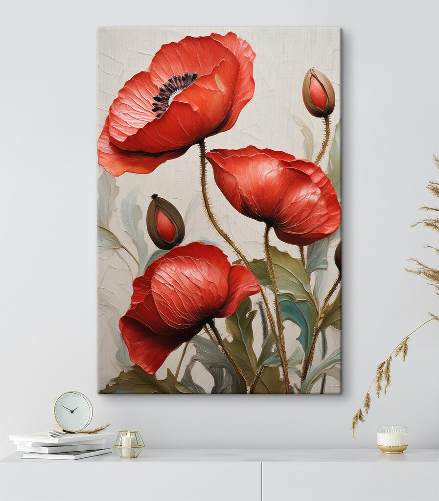A painting of red flowers A painting of red flowers