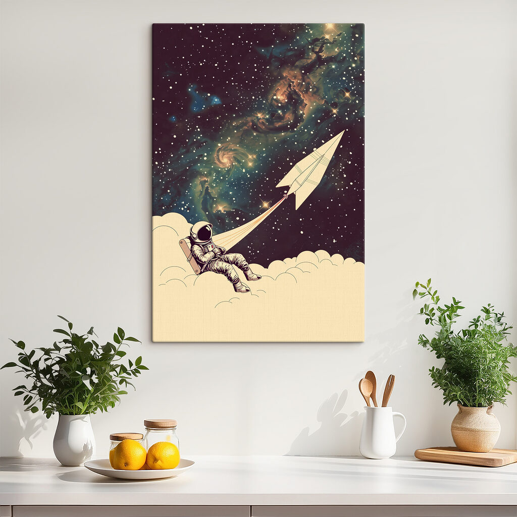 An astronaut sitting on a cloud with a paper plane in the sky An astronaut sitting on a cloud with a paper plane in the sky