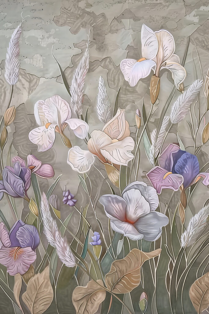 A painting of flowers and grass A painting of flowers and grass