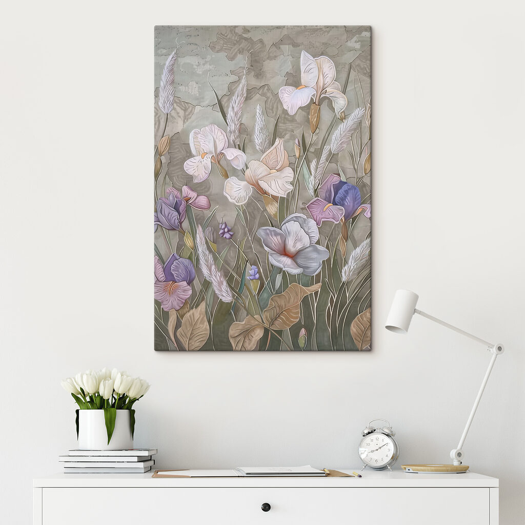 A painting of flowers and grass A painting of flowers and grass