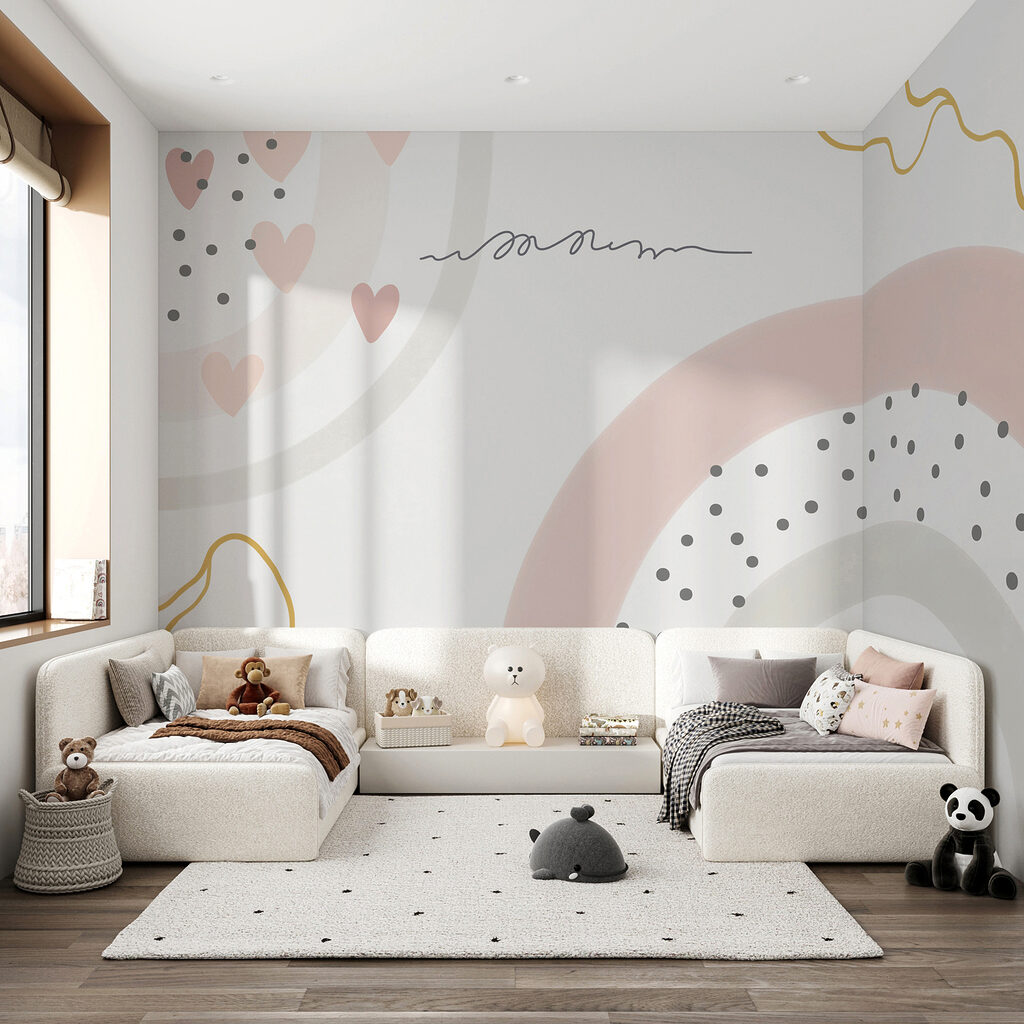 Biele pozadie s ružovými a sivými kruhmi a bodkami u99373pir8ms 1024x1024 - Biele pozadie s ružovými a sivými kruhmi a bodkami - tegory