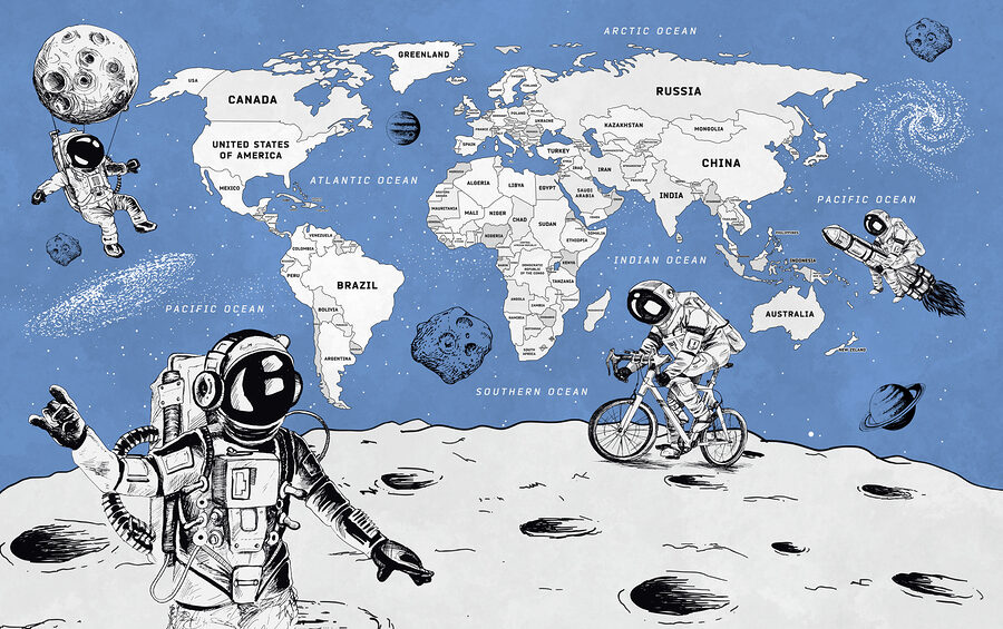 Kresba dvoch astronautov na Mesiaci