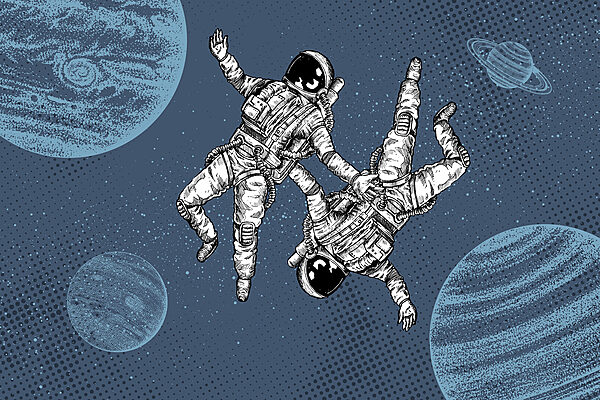 Dvaja astronauti sa vznášajú vo vesmíre Dvaja astronauti sa vznášajú vo vesmíre