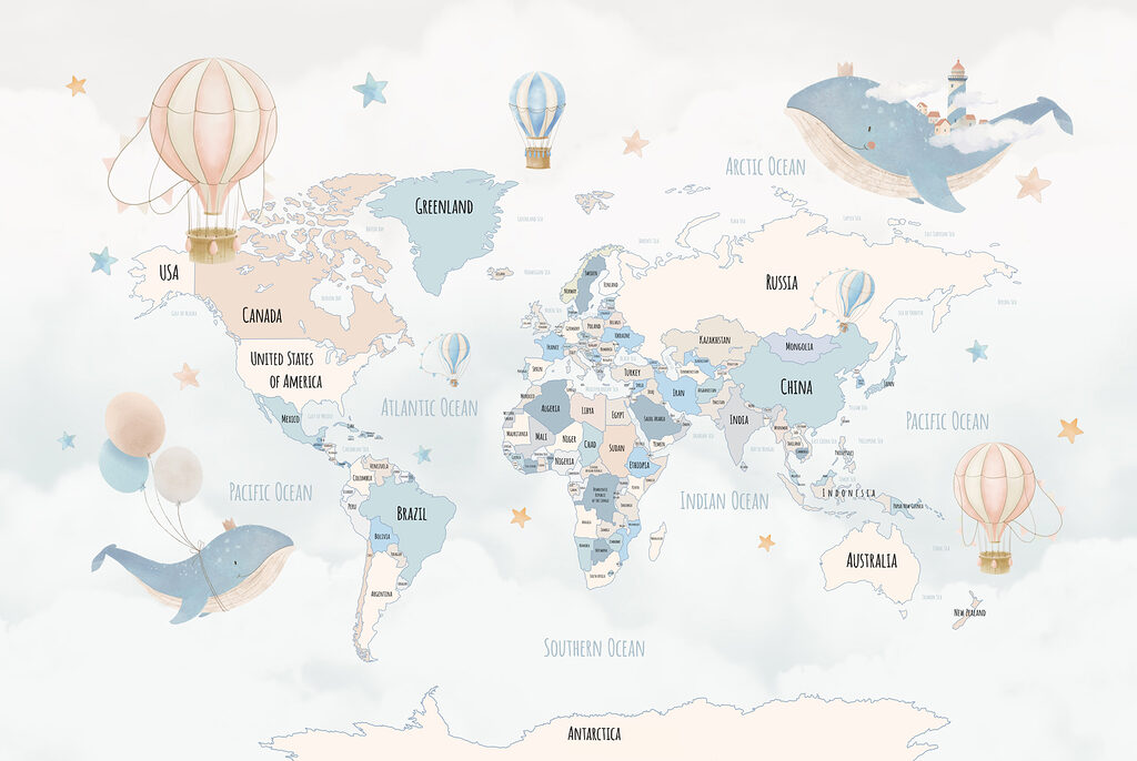 Mapa sveta s teplovzdušnými balónmi Mapa sveta s teplovzdušnými balónmi