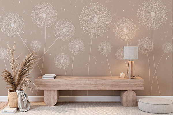 A white dandelions on a grey background
