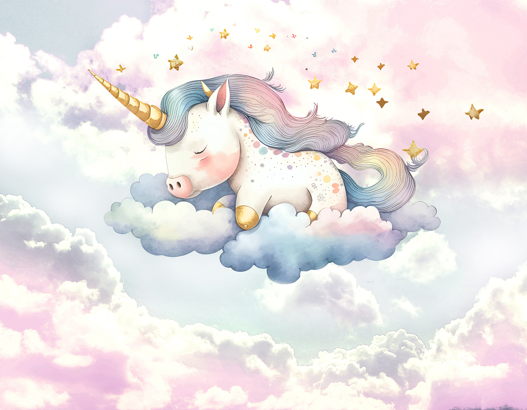 A unicorn sleeping on clouds A unicorn sleeping on clouds