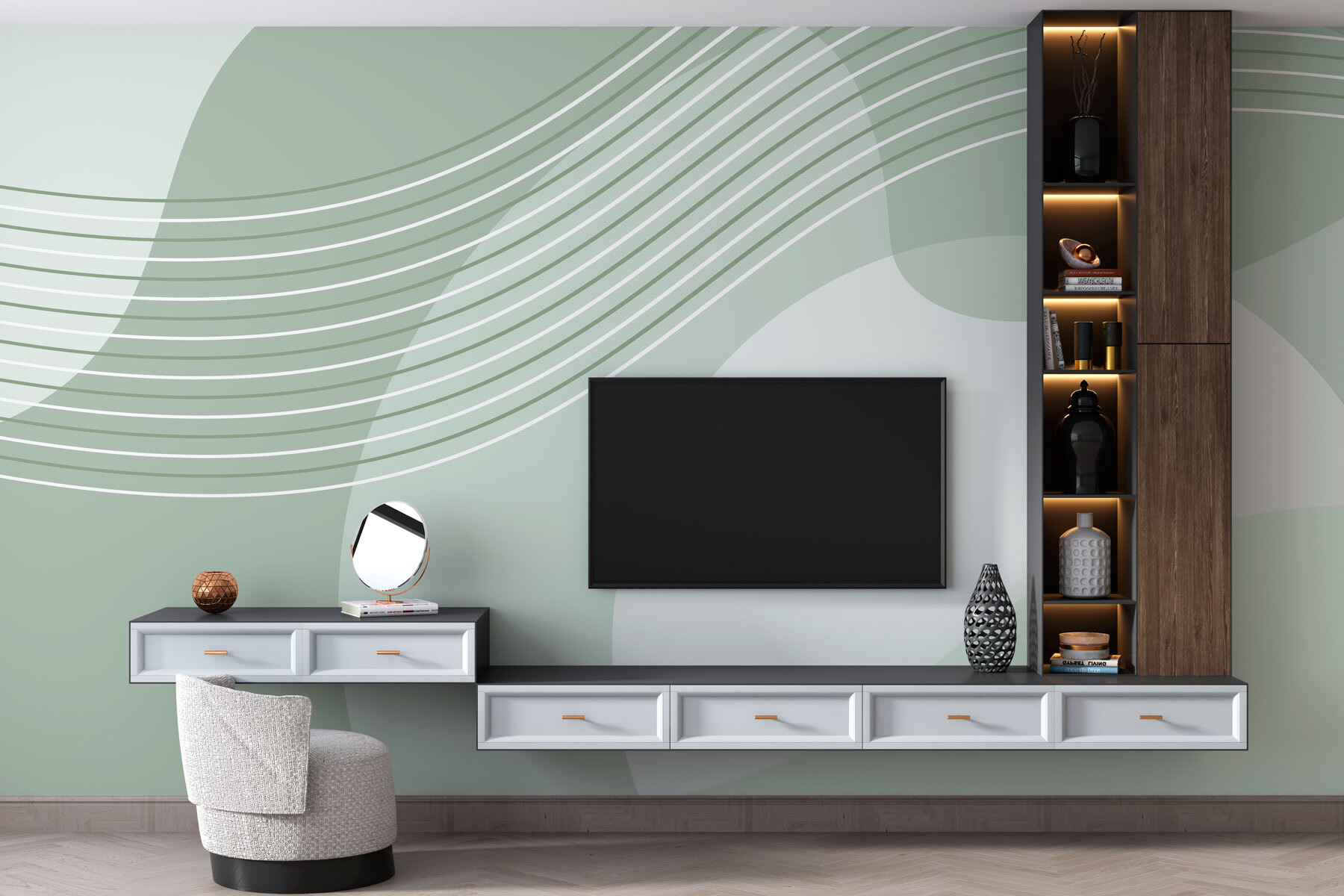 A green and white background