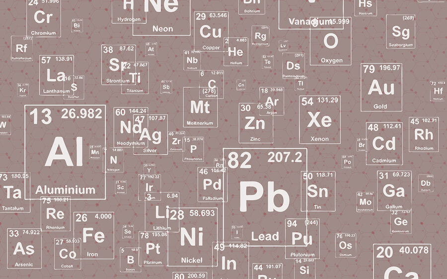 Vzor bielych a čiernych prvkov periodickej tabuľky prvkov