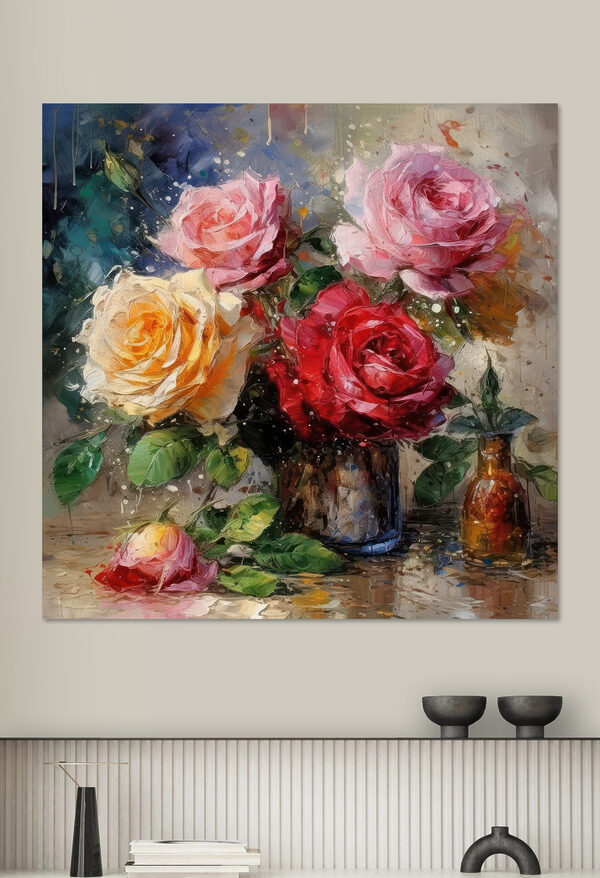 A painting of flowers in a vase