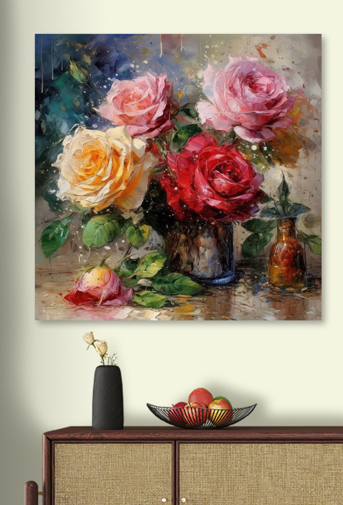 A painting of flowers in a vase
