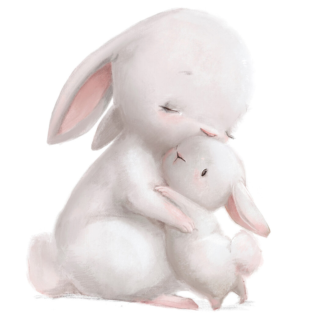 A cartoon of a rabbit hugging a baby rabbit A cartoon of a rabbit hugging a baby rabbit