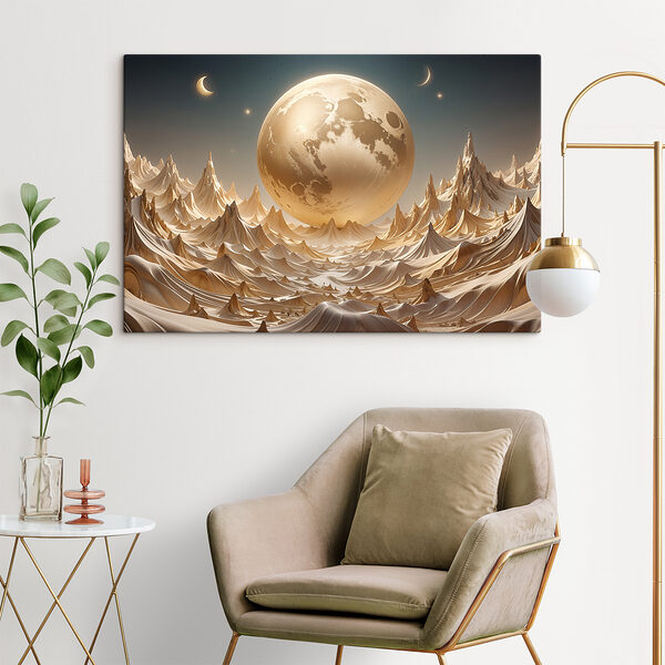 A moon over mountains and hills