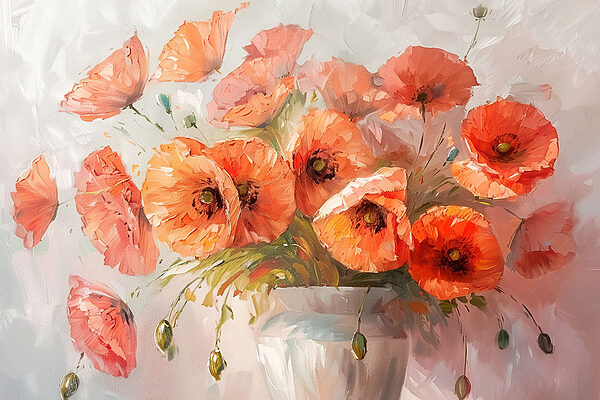 A painting of flowers in a vase