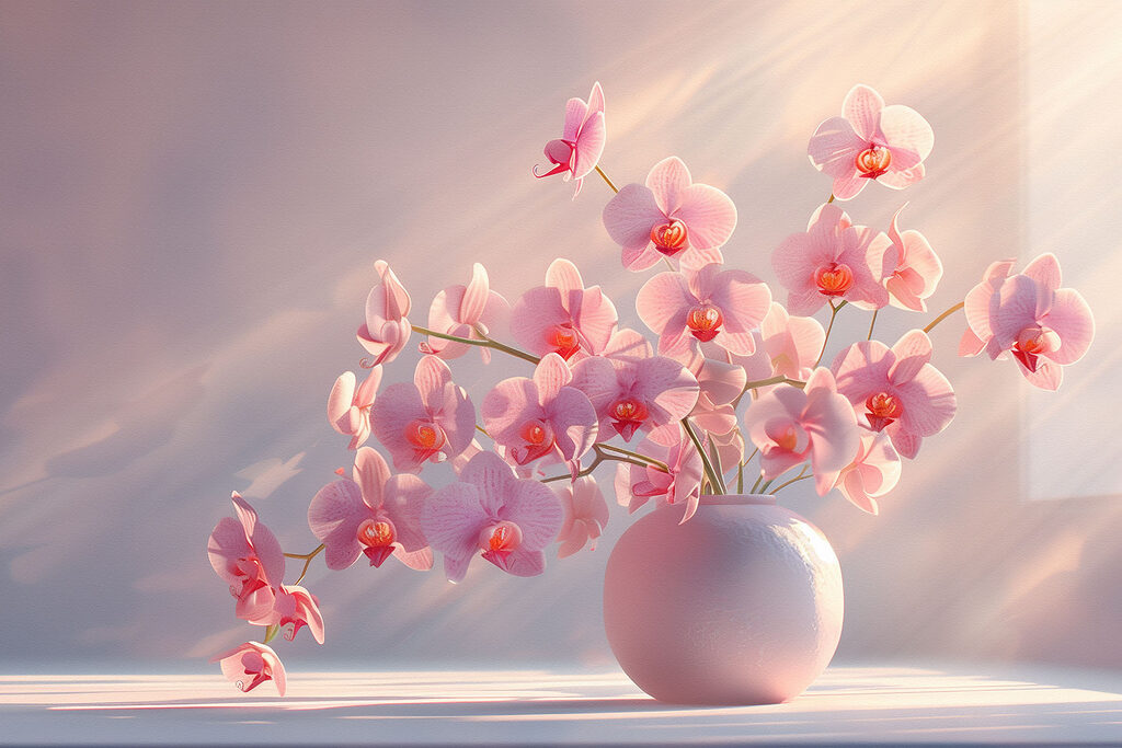 A vase with pink flowers