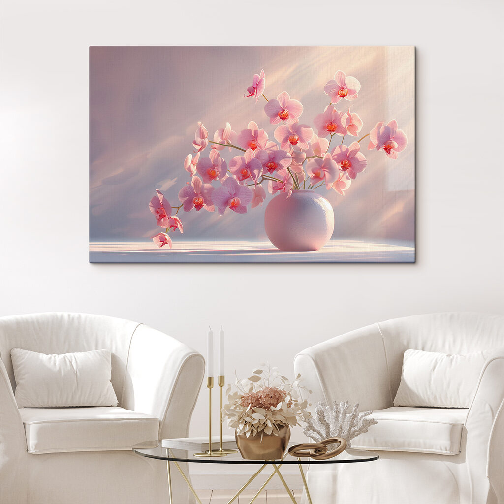 A vase with pink flowers