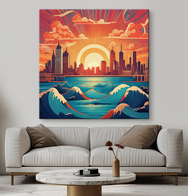 A city with waves in the water