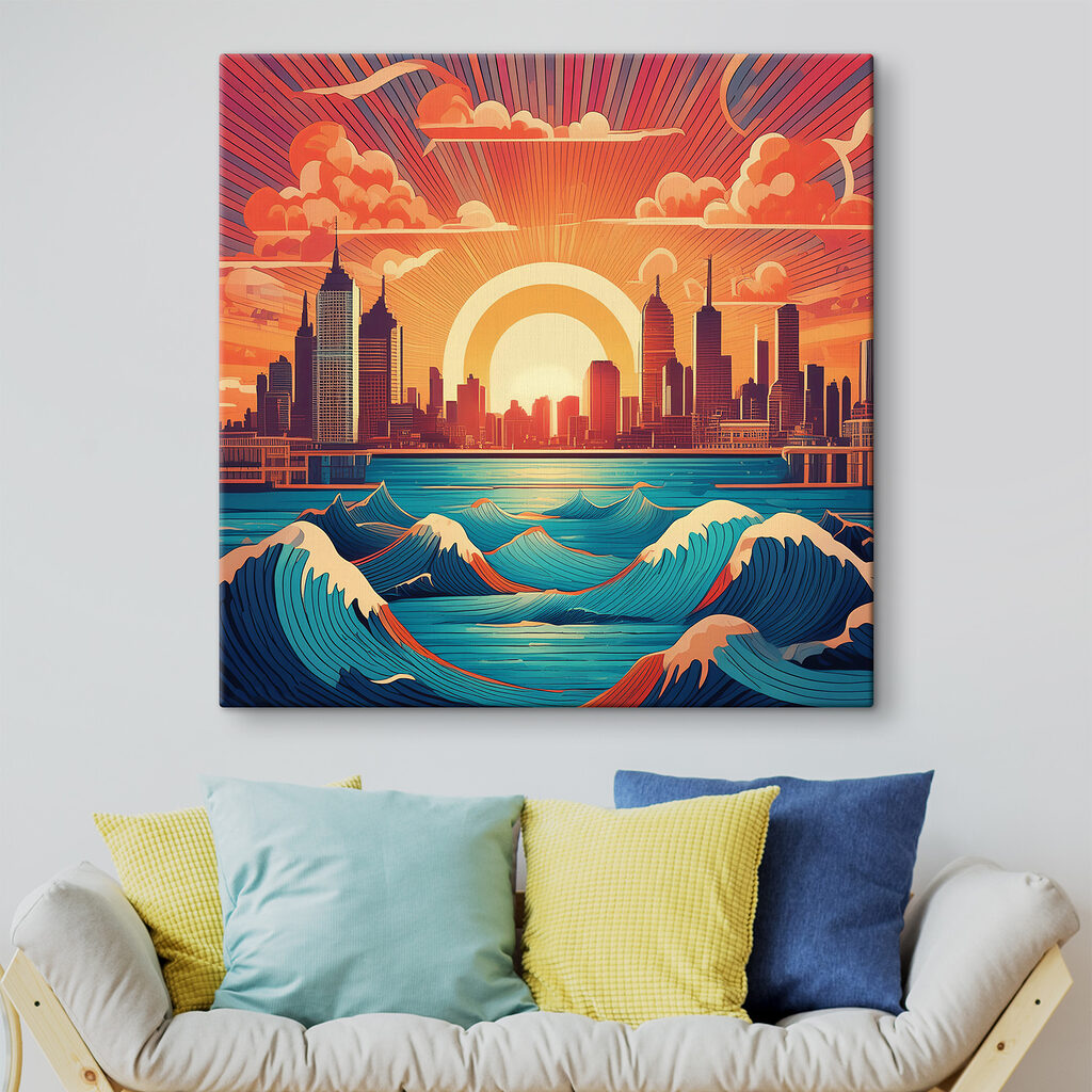 A city with waves in the water