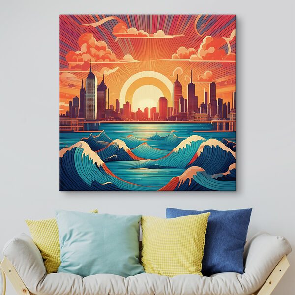 A city with waves in the water