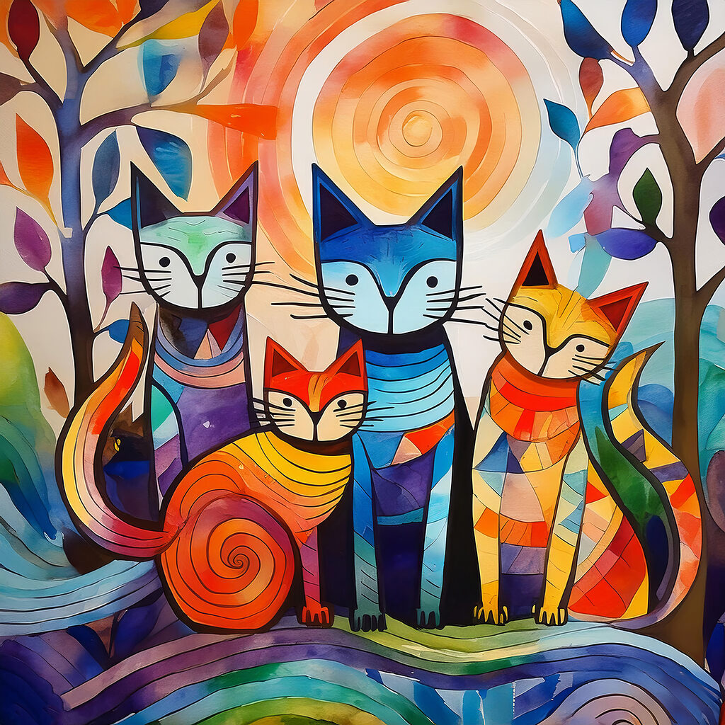 A group of cats in a group A group of cats in a group