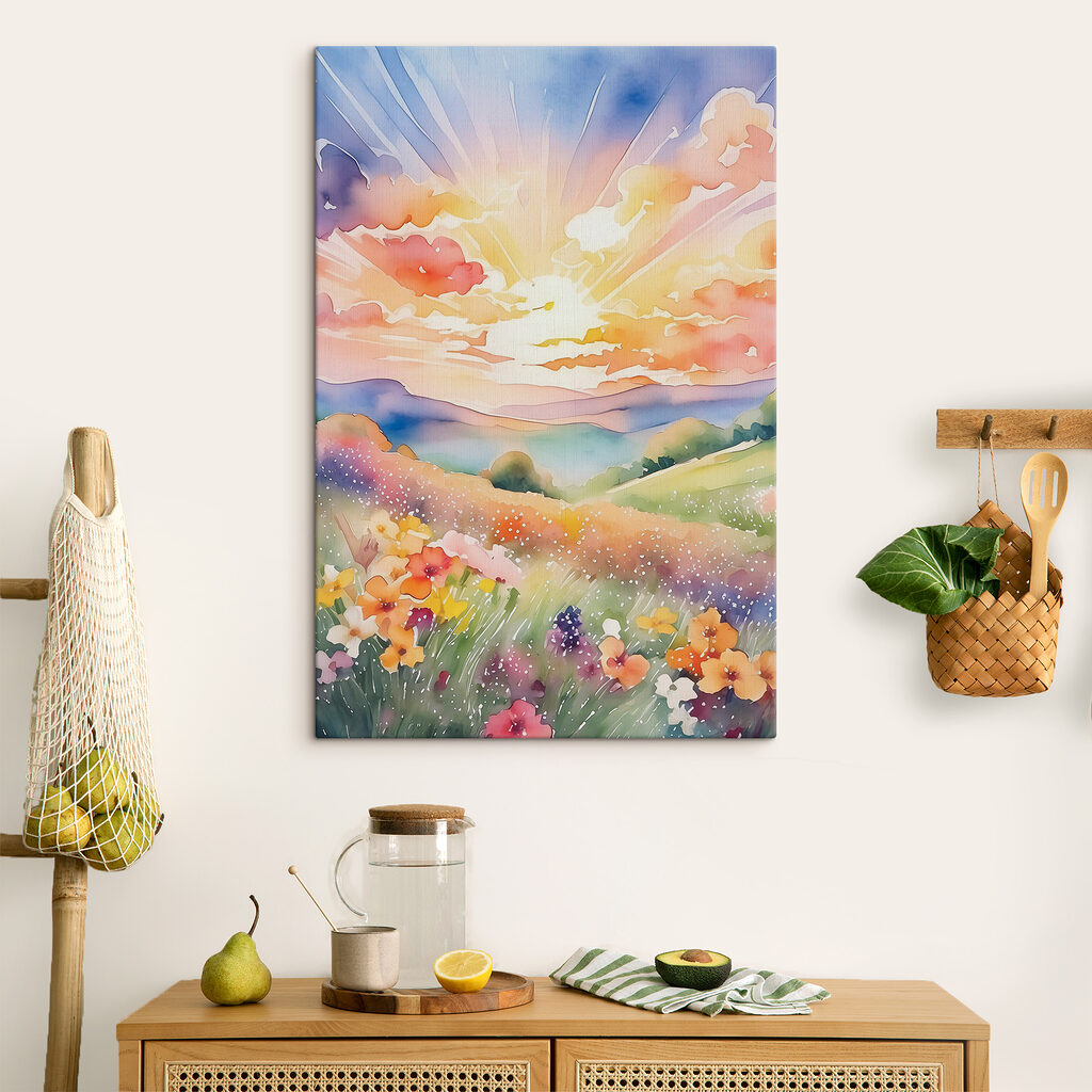 A painting of a field of flowers A painting of a field of flowers