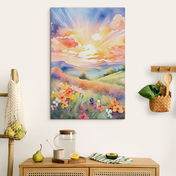 A painting of a field of flowers A painting of a field of flowers