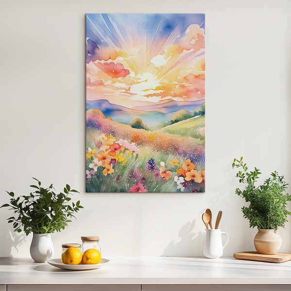 A painting of a field of flowers A painting of a field of flowers