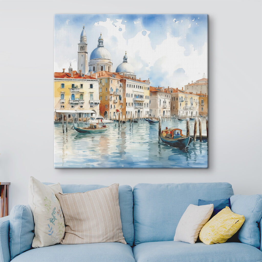 Watercolor of Grand Canal with boats and buildings