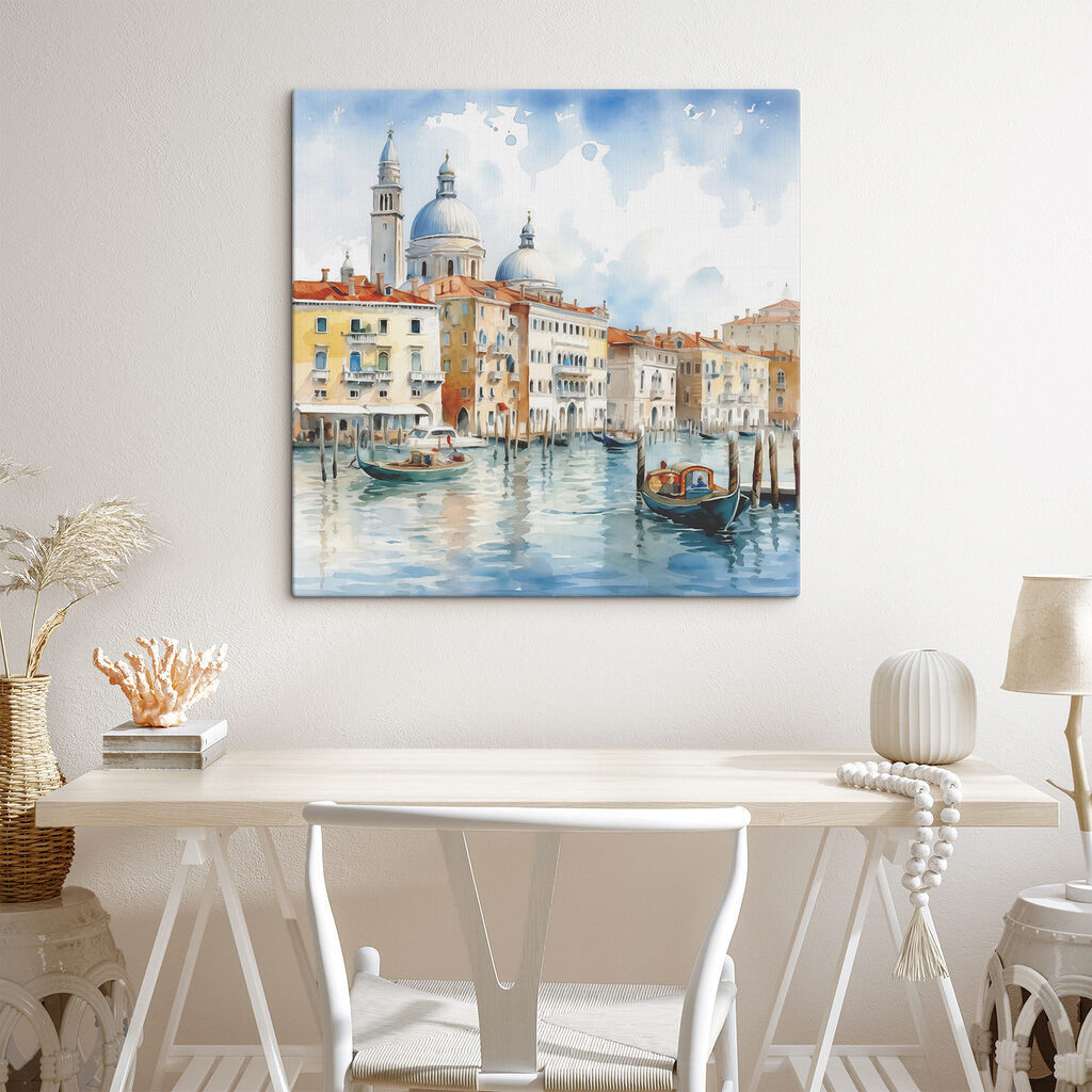 Watercolor of Grand Canal with boats and buildings