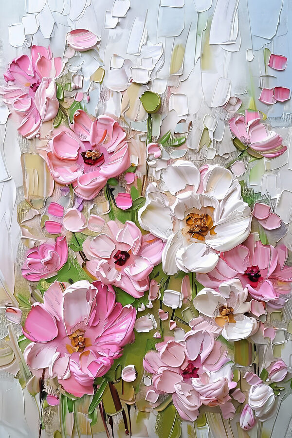 A painting of flowers on a white surface