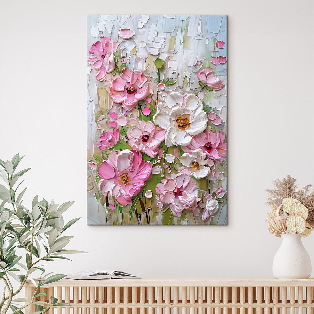 A painting of flowers on a white surface