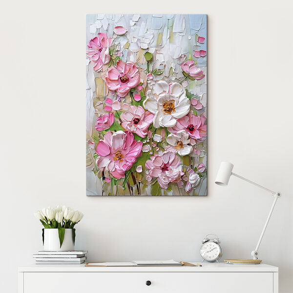 A painting of flowers on a white surface