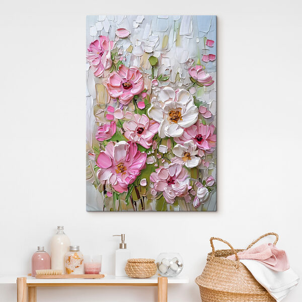 A painting of flowers on a white surface